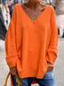 Lässig V Ausschnitt Weit Unifarben  Pullover